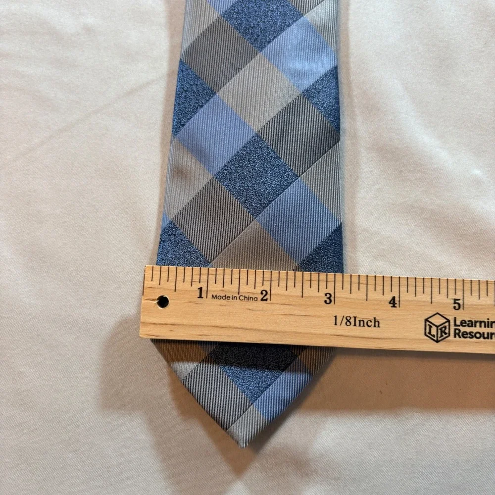 Bespoke New York Necktie Mens OS Blue Brown Buffalo Plaid Textured Polyester Tie